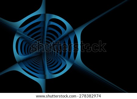 Funky blue abstract woven disc / web design on black background