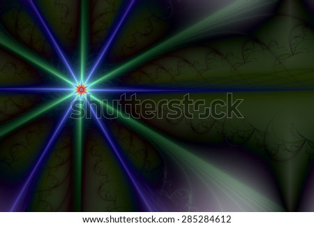 Dark blue / green and red abstract glowing star on textured background