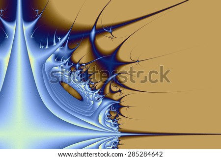 Intricate blue abstract spiky lake / flower design on copper background
