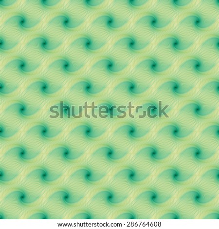 Intricate woven green / teal string spirals on black background (tile able)