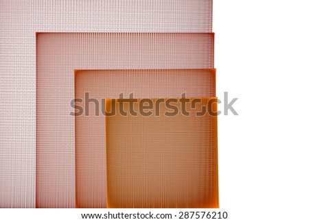 Intricate orange and red woven overlapping squares on white background