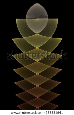 Intricate yellow / orange / copper abstract diamond / curved candle design on black background