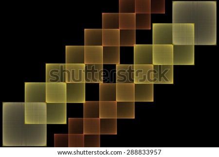 Intricate woven yellow / orange / copper string squares on black background