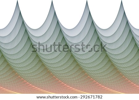 Intricate green / peach abstract textured wave design on white background