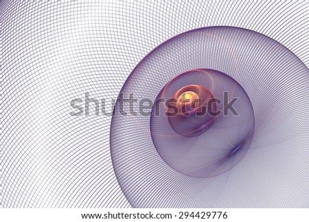 Intricate purple / pink / peach abstract woven nested spheres on white background