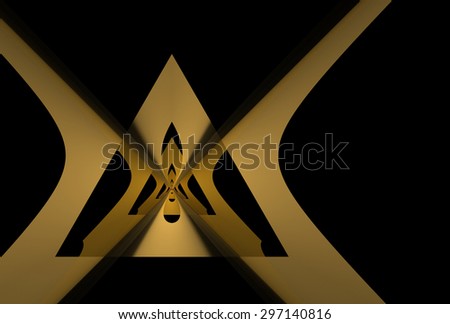 Modern yellow / dull gold abstract metallic triangle design on black background