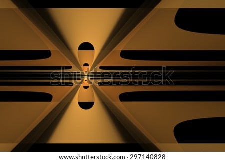 Intricate copper / gold abstract geometric cross design on black background