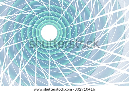 Funky teal, blue and green, abstract ripple / disc / ring design on white background