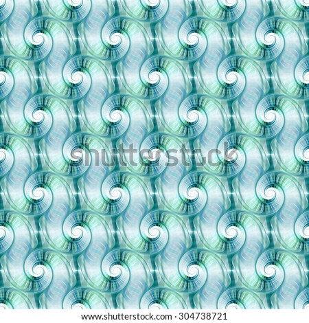 Intricate green / blue / teal tile able spirals on white background
