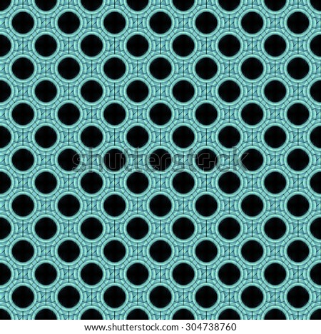 Funky teal / cyan square / hole design on black background (tile able)