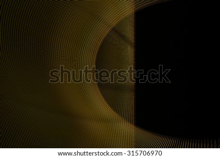 Intricate copper / gold abstract arc / curve fabric design on black background