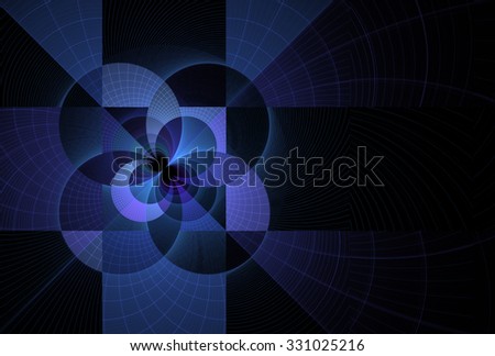Intricate teal / purple modern flower / square woven design on black background