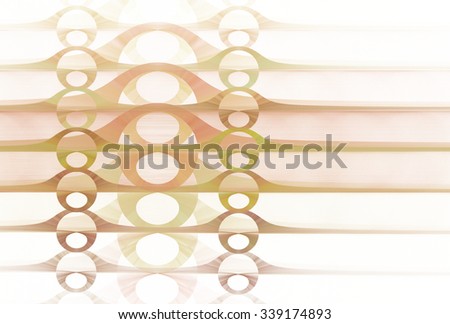 Intricate peach, green and pink abstract ripple woven disc design on white background