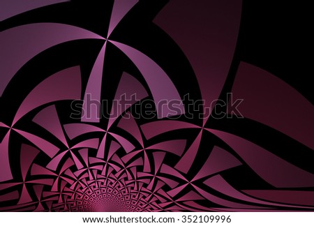 Intricate pink abstract curved woven design on black background