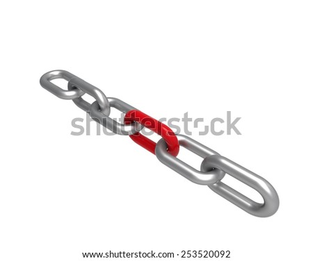 Chrome chain with a red link on white background