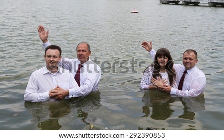 The Eastern Europe, Ukraine on June, 27th 2015. Every year new believers of evangelical church do a ceremony of a water christening.