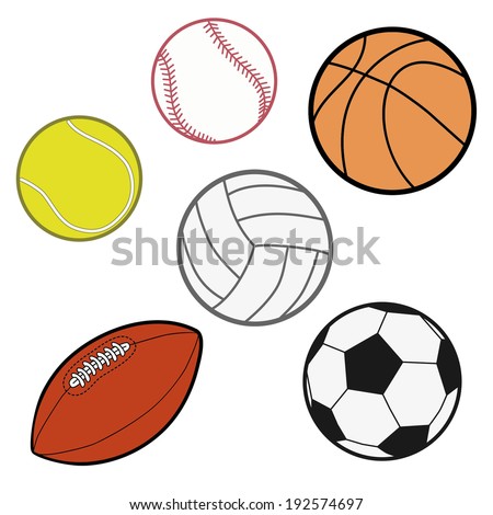 Sports Balls  (baseball, basketball, tennis ball, volleyball, rugby, soccer ball) Illustration Vector
