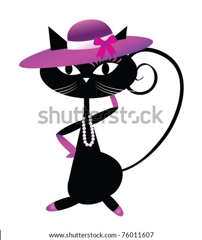 cat in hat cartoon. fancy black cat with hat