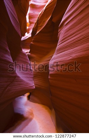 Play of Sunlight through the walls of Antelope Canyon in Page Arizona USA