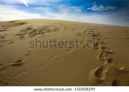 Foot marks on sand dunes of Silver lake, Michigan, USA