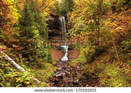 Beautiful Waterfalls in Fall Season of Michigan in Upper Peninsula USA
