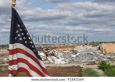 American Flag Waiving After Tornado