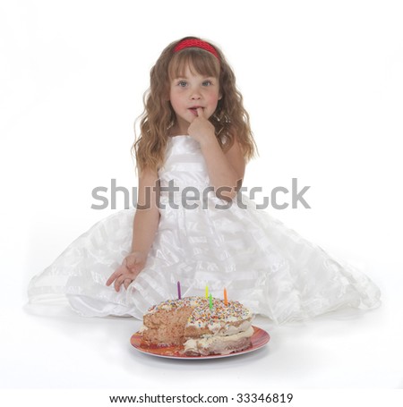  Year  Birthday Party on Four Year Old Girl In White Party Dress With Birthday Cake  White