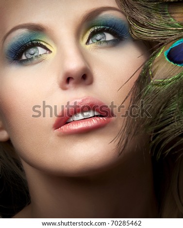 stock photo close up photo of beautiful woman's face with fashion makeup