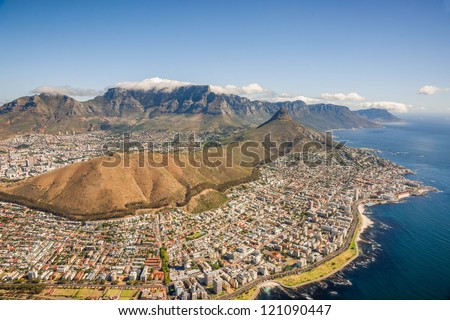 Aerial Shot Of Table Mountains And Indian Ocean In Cape Town, South Africa