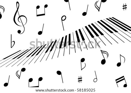 stock vector Music notes around the piano keys