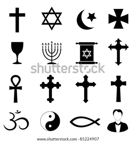 Religious symbols on white background