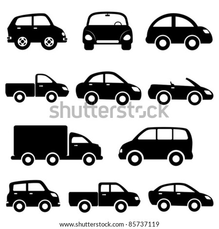 stock vector Various models cars and trucks icon set