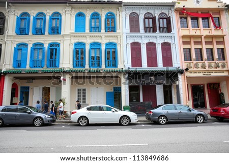 SINGAPORE- APRIL 21: Shop House at Mohamed Sultan Road on April 21, 2012 in Singapore. Shop House is a vernacular architectural building type that is commonly seen in historical part of Singapore.