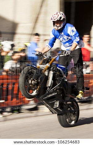 BEMBIBRE, SPAIN - JUNE 23: Exhibition motorcyclist unidentified in the 3rd motorcycle rally 