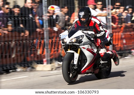 BEMBIBRE, SPAIN - JUNE 23: Motorcyclist unidentified with Yamaha R1 in the 3rd motorcycle rally \