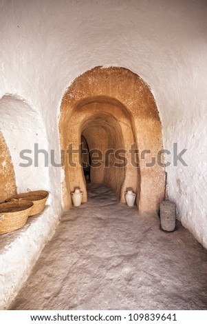 Matmata, Tunisia. The largest region of the troglodyte communities. One of many dwellings, entrance Hall.