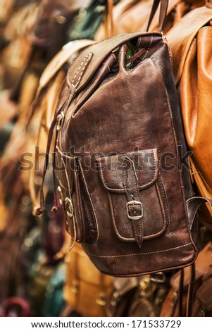 Leather backpack.