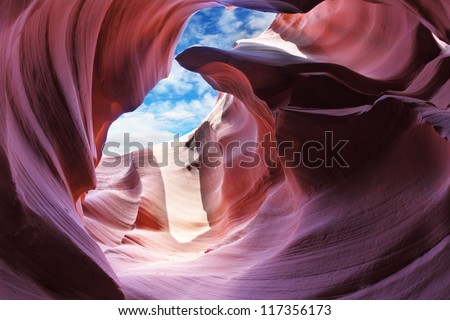 Exit slot canyon. The Magic Antelope Canyon in the Navajo Reservation, the United States.