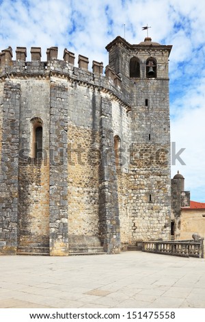 The imposing medieval castle - the monastery of the Templars. The central round tower and bell tower