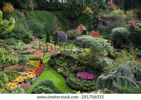 Sunken Garden - the central and most beautiful part of park complex. Butchart Gardens - set of beautiful gardens on Vancouver Island, Canada