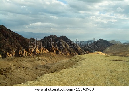 Multi-colored mountains in desert near to the city of Eilat in Israel