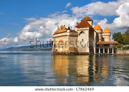 The well-known palace museum  Shillon on coast of lake Leman in Switzerland