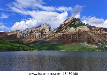 Beautiful lake in northern mountains, and a ripples on water