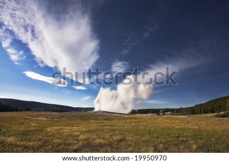 Boiling geothermal geyser in most well-known park of the world - Yellowstone  national park.