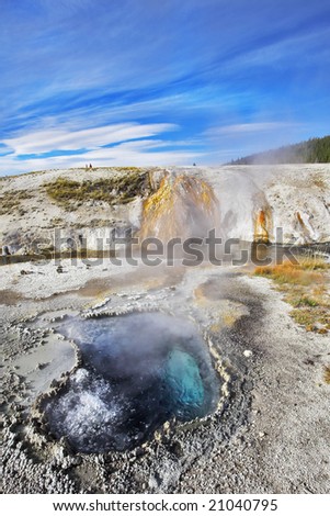 Hot water spring of magnificent dark blue color