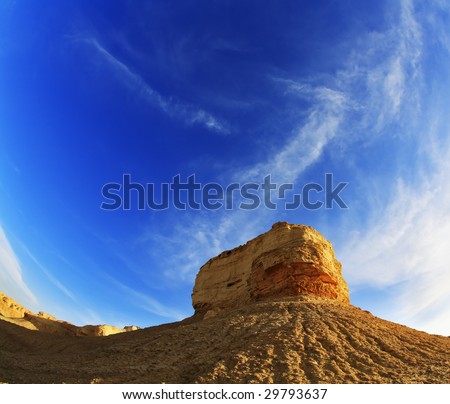Ancient mountains in desert of Israel on a sunset, photographed by an objective \