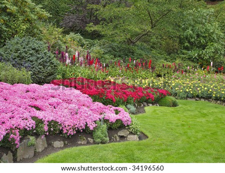 Charming multi-colour flower bed  in well-known Butchard-garden in Canada