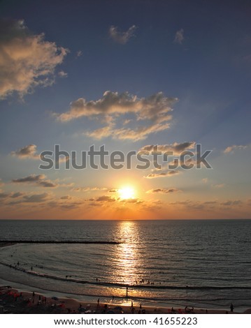Sparkling sunset in the summer above Mediterranean sea