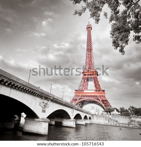 Eiffel tower monochrome selective colorization Eiffel tower monochrome selective colorization