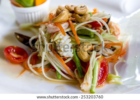 Thai papaya salad or Som Tum (traditional and modern thai food)